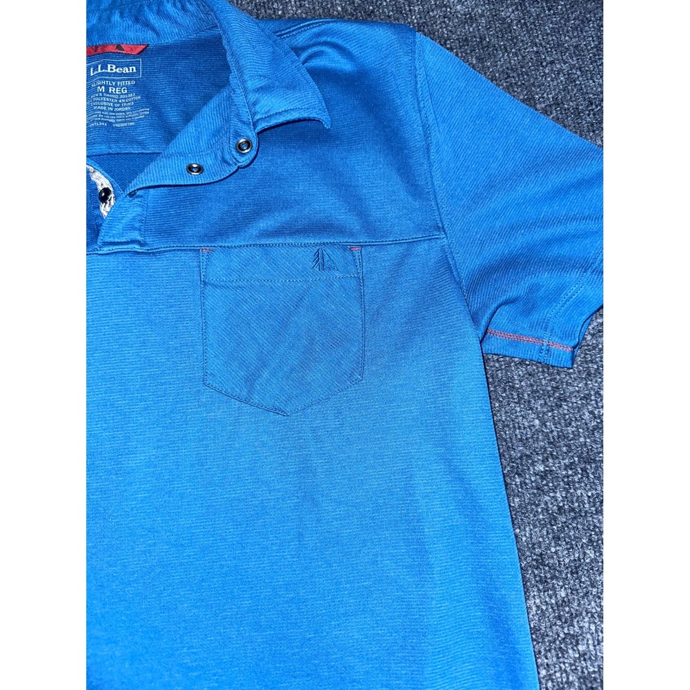 LL Bean Mens Blue Performance Polo Shirt Short Sleeve Snap Placket Medium Reg - Picture 3 of 6